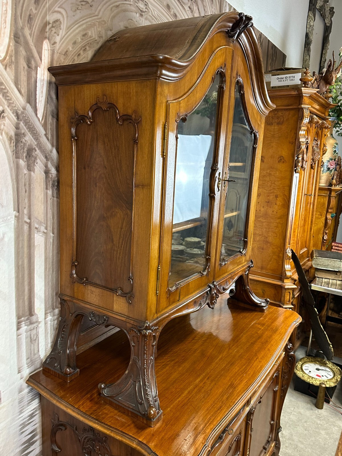 Antike Neo Rokoko Kommode um 1880 Mahagoni Aufsatzkommode Vitrine