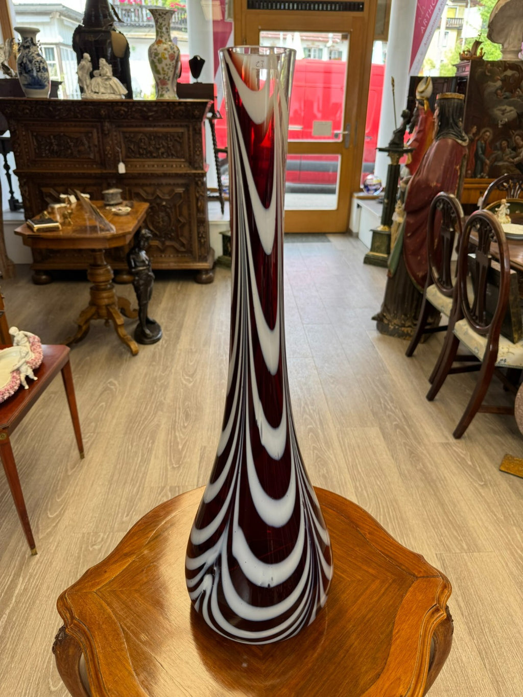 VINTAGE BODENVASE GROSSE VASE AUS GLAS LOLLIPOP SPACE AGE SCHOTT ZWIESEL 68x20cm