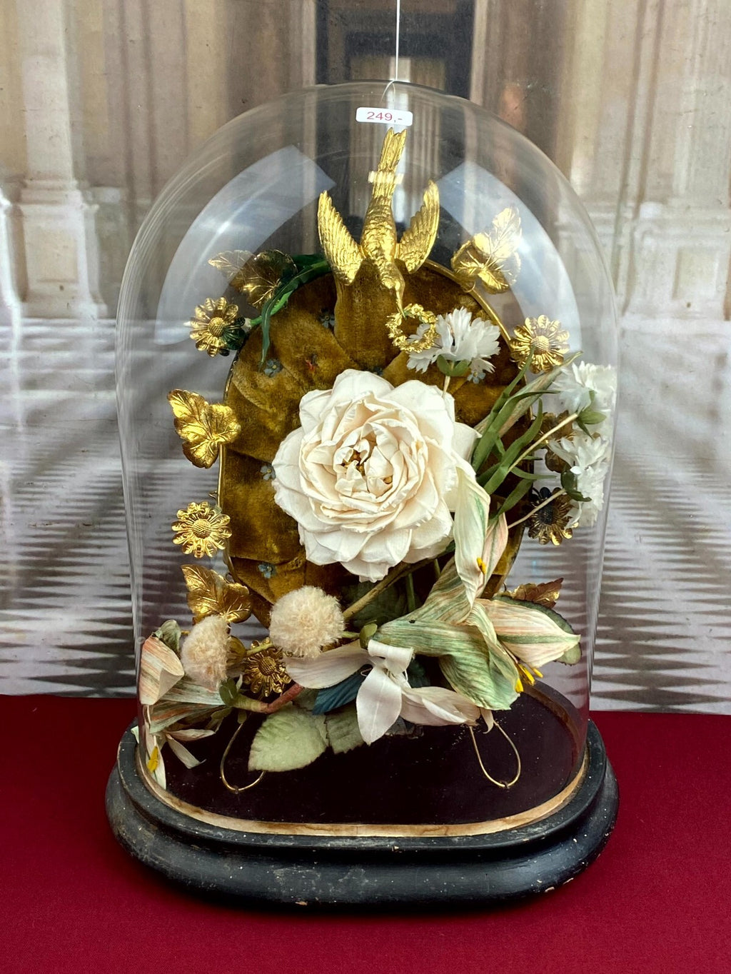 GLOBE DE MARIEE HOCHZEIT ANDENKEN FRANKREICH NAPOLEON III SPIEGEL VOGEL 43cm