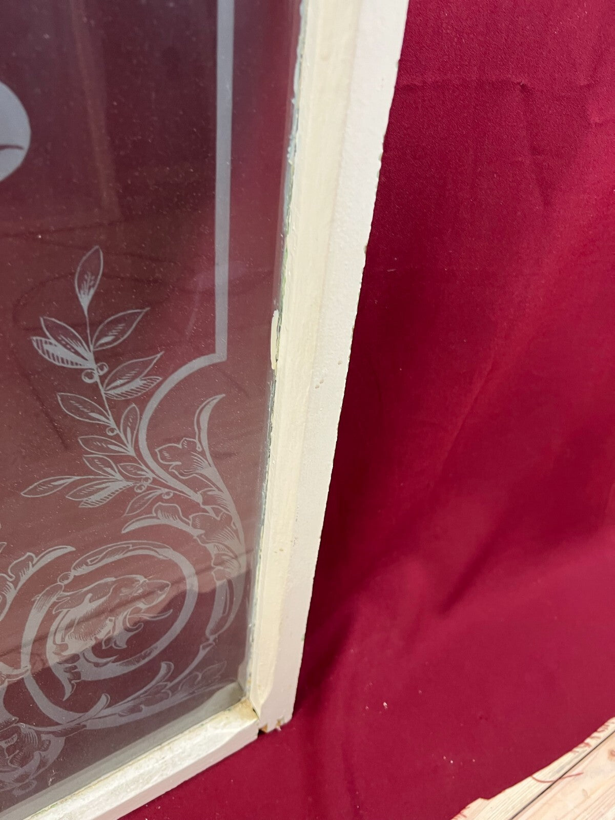 2x antike Glasscheibe Jugendstil um 1890 Fenster Girlanden Blumen 34x130cm