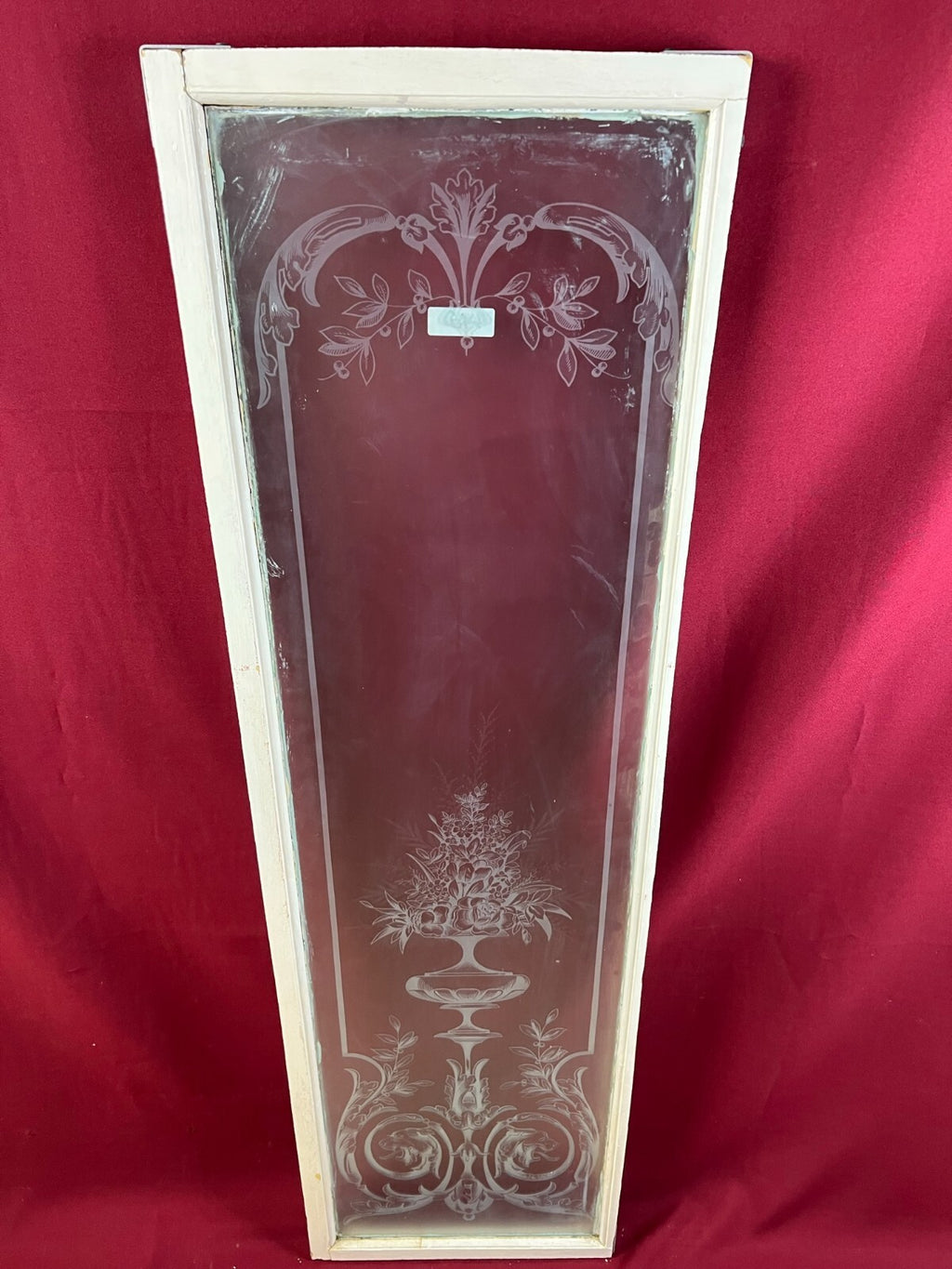 2x antike Glasscheibe Jugendstil um 1890 Fenster Girlanden Blumen 34x130cm