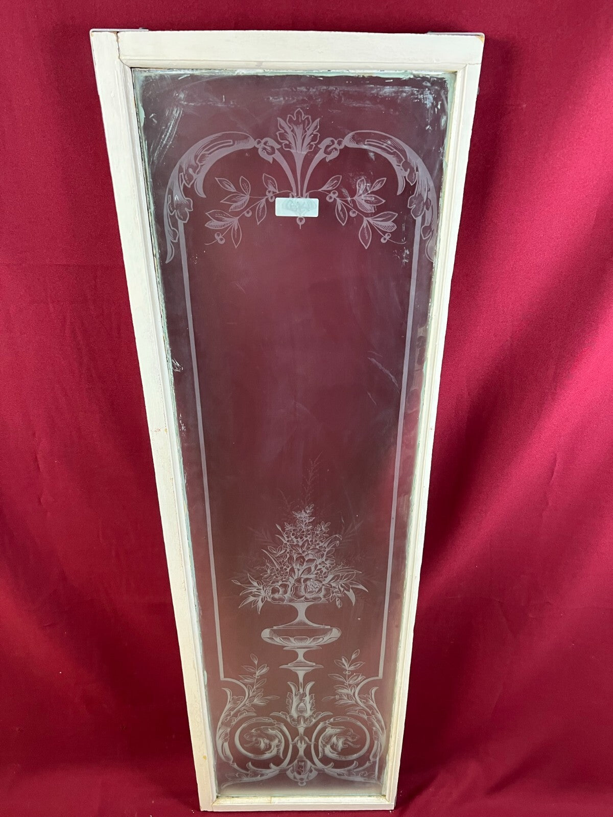 2x antike Glasscheibe Jugendstil um 1890 Fenster Girlanden Blumen 34x130cm