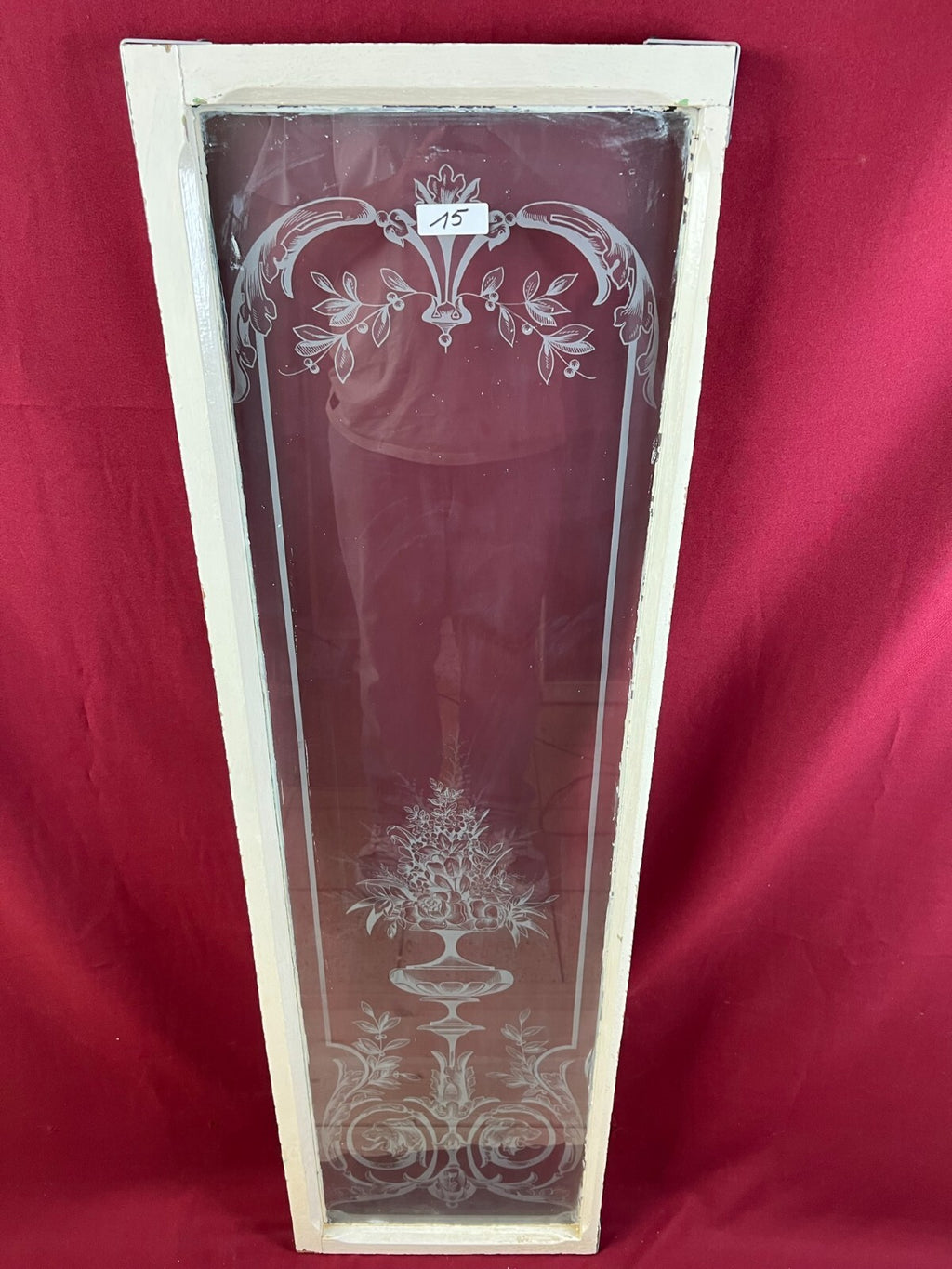 2x antike Glasscheibe Jugendstil um 1890 Fenster Girlanden Blumen 34x130cm
