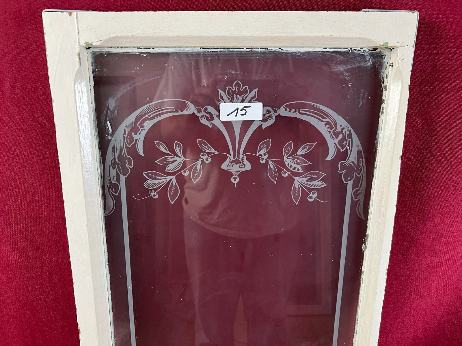2x antike Glasscheibe Jugendstil um 1890 Fenster Girlanden Blumen 34x130cm