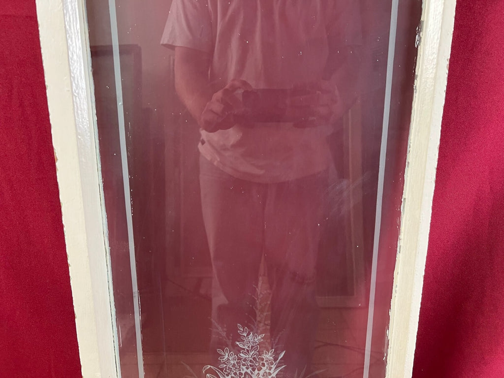 2x antike Glasscheibe Jugendstil um 1890 Fenster Girlanden Blumen 34x130cm