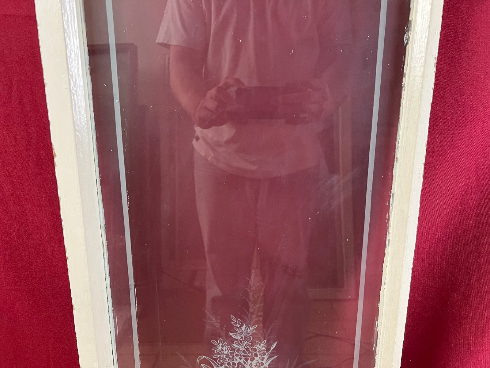2x antike Glasscheibe Jugendstil um 1890 Fenster Girlanden Blumen 34x130cm