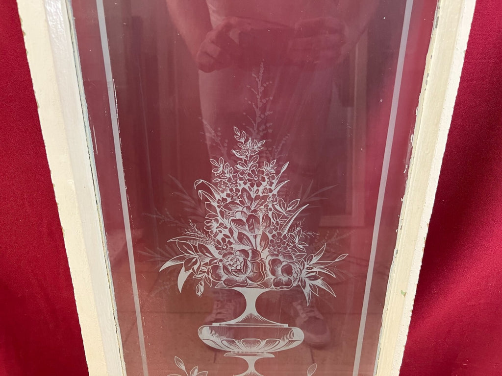 2x antike Glasscheibe Jugendstil um 1890 Fenster Girlanden Blumen 34x130cm