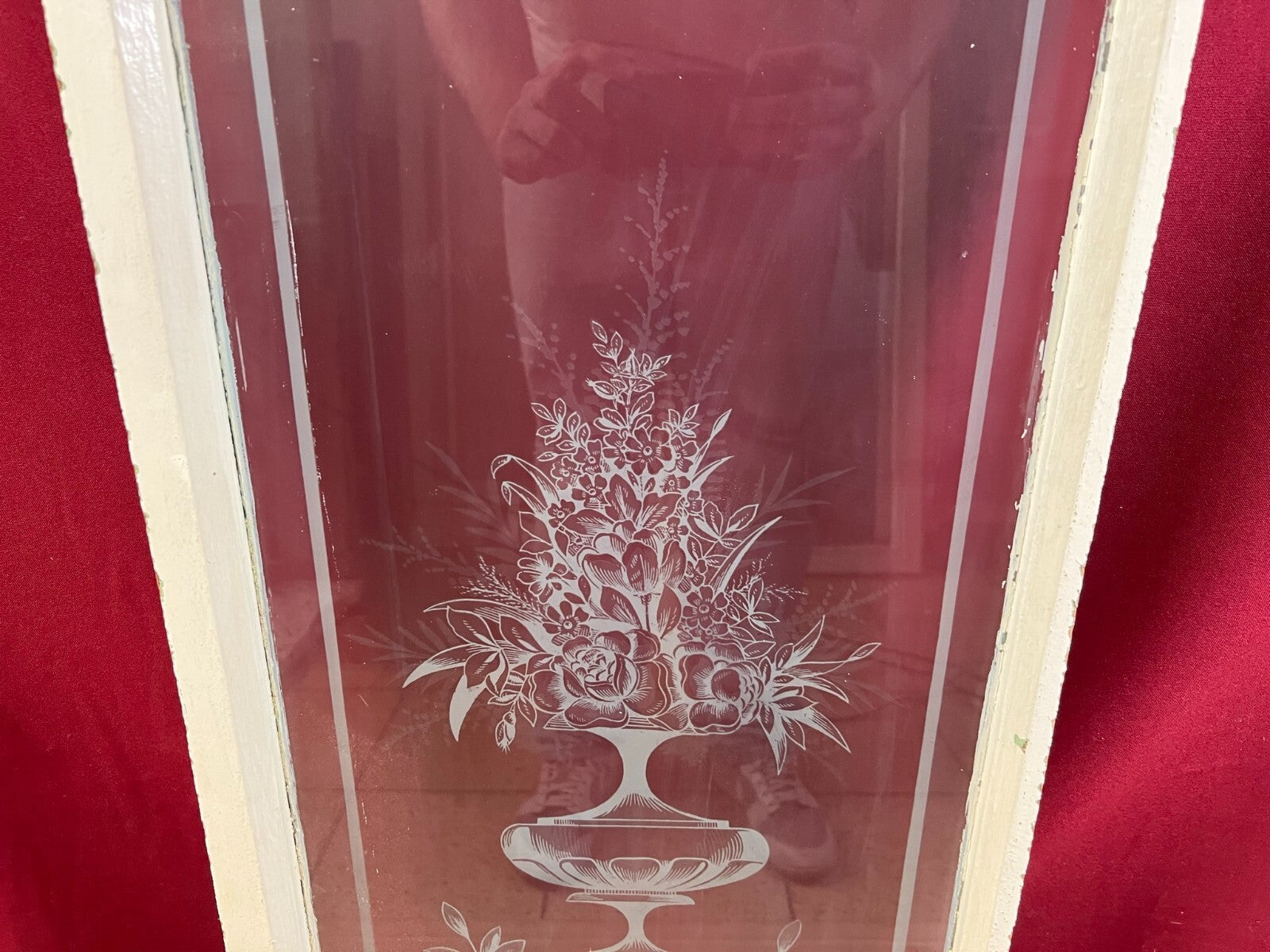 2x antike Glasscheibe Jugendstil um 1890 Fenster Girlanden Blumen 34x130cm