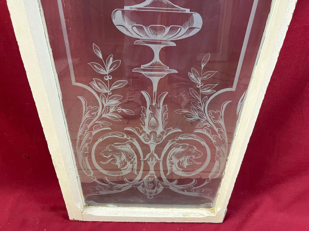 2x antike Glasscheibe Jugendstil um 1890 Fenster Girlanden Blumen 34x130cm