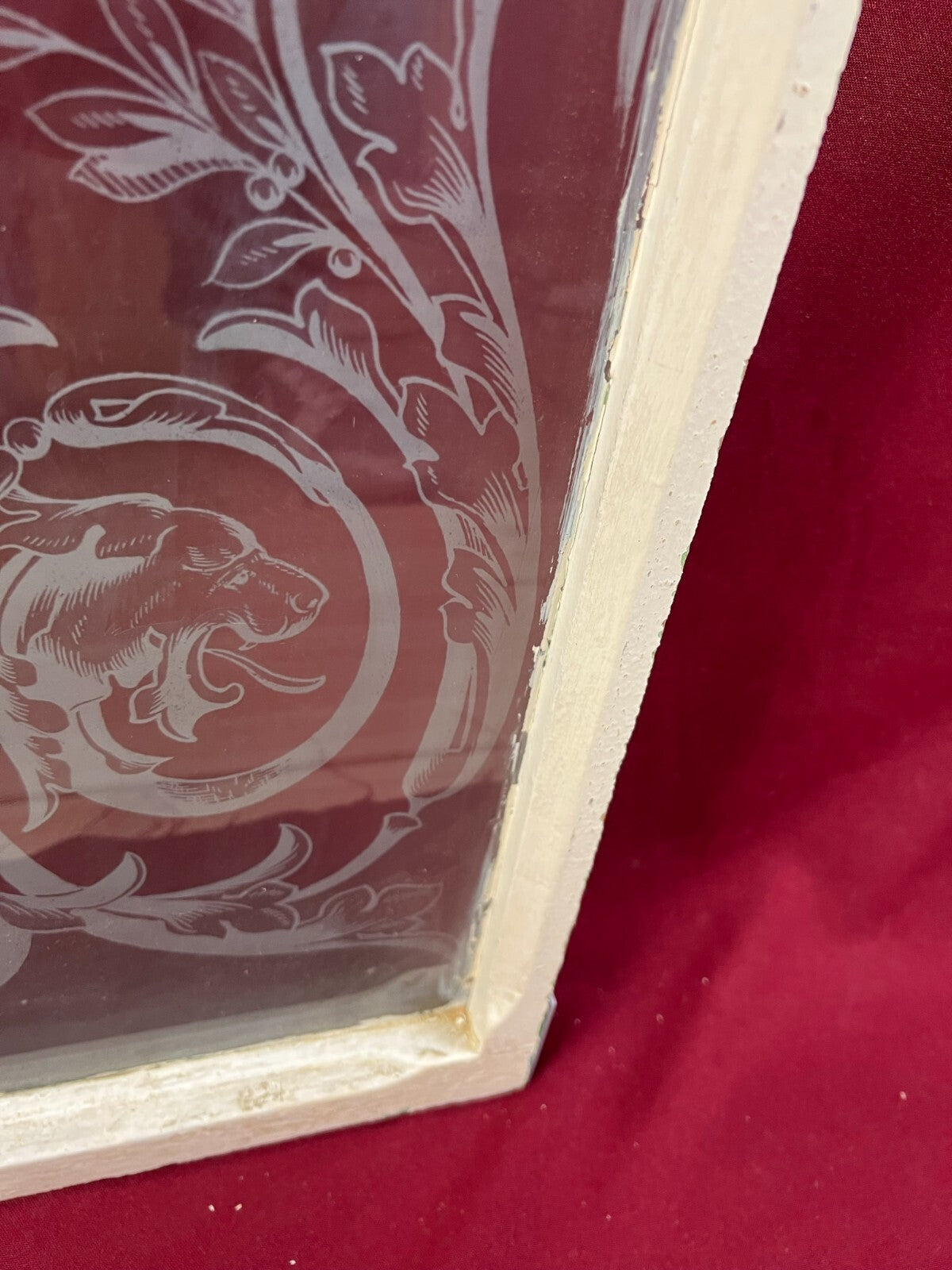 2x antike Glasscheibe Jugendstil um 1890 Fenster Girlanden Blumen 34x130cm
