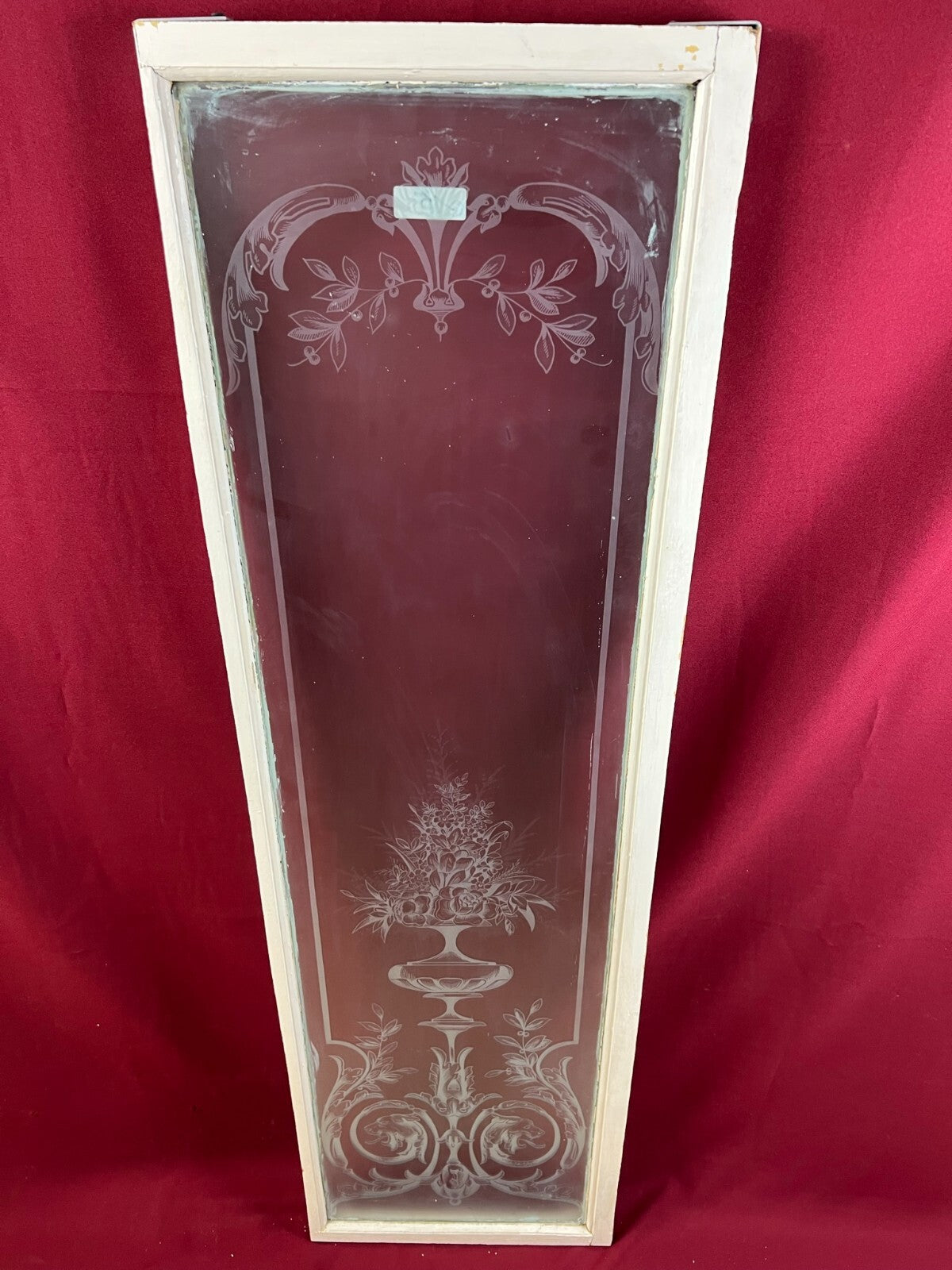 2x antike Glasscheibe Jugendstil um 1890 Fenster Girlanden Blumen 34x130cm