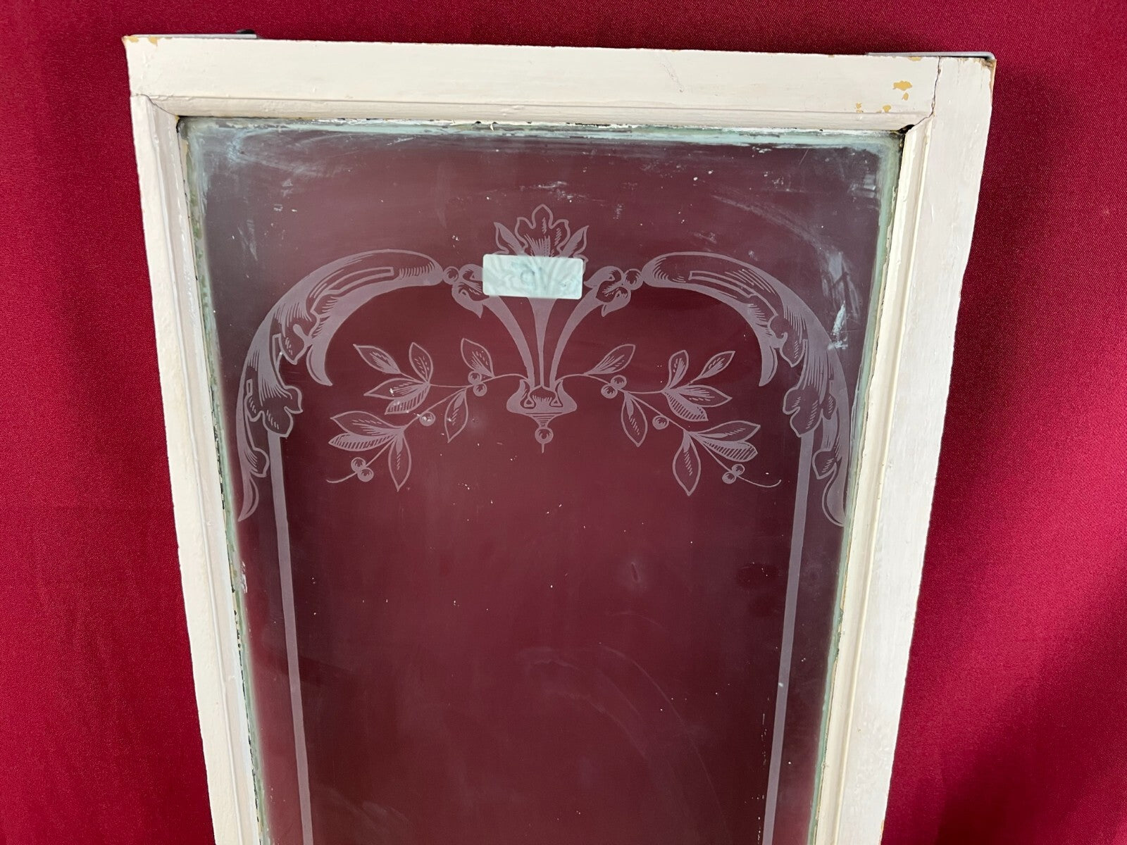 2x antike Glasscheibe Jugendstil um 1890 Fenster Girlanden Blumen 34x130cm
