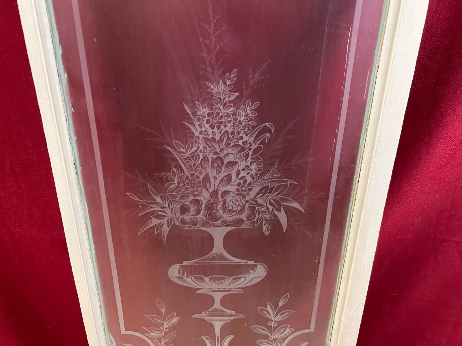 2x antike Glasscheibe Jugendstil um 1890 Fenster Girlanden Blumen 34x130cm