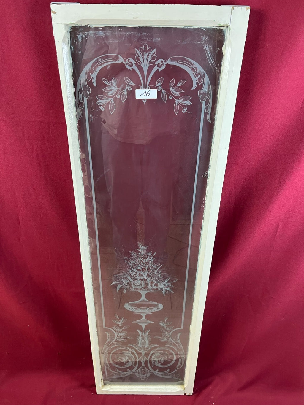 2x antike Glasscheibe Jugendstil um 1890 Fenster Girlanden Blumen 34x130cm