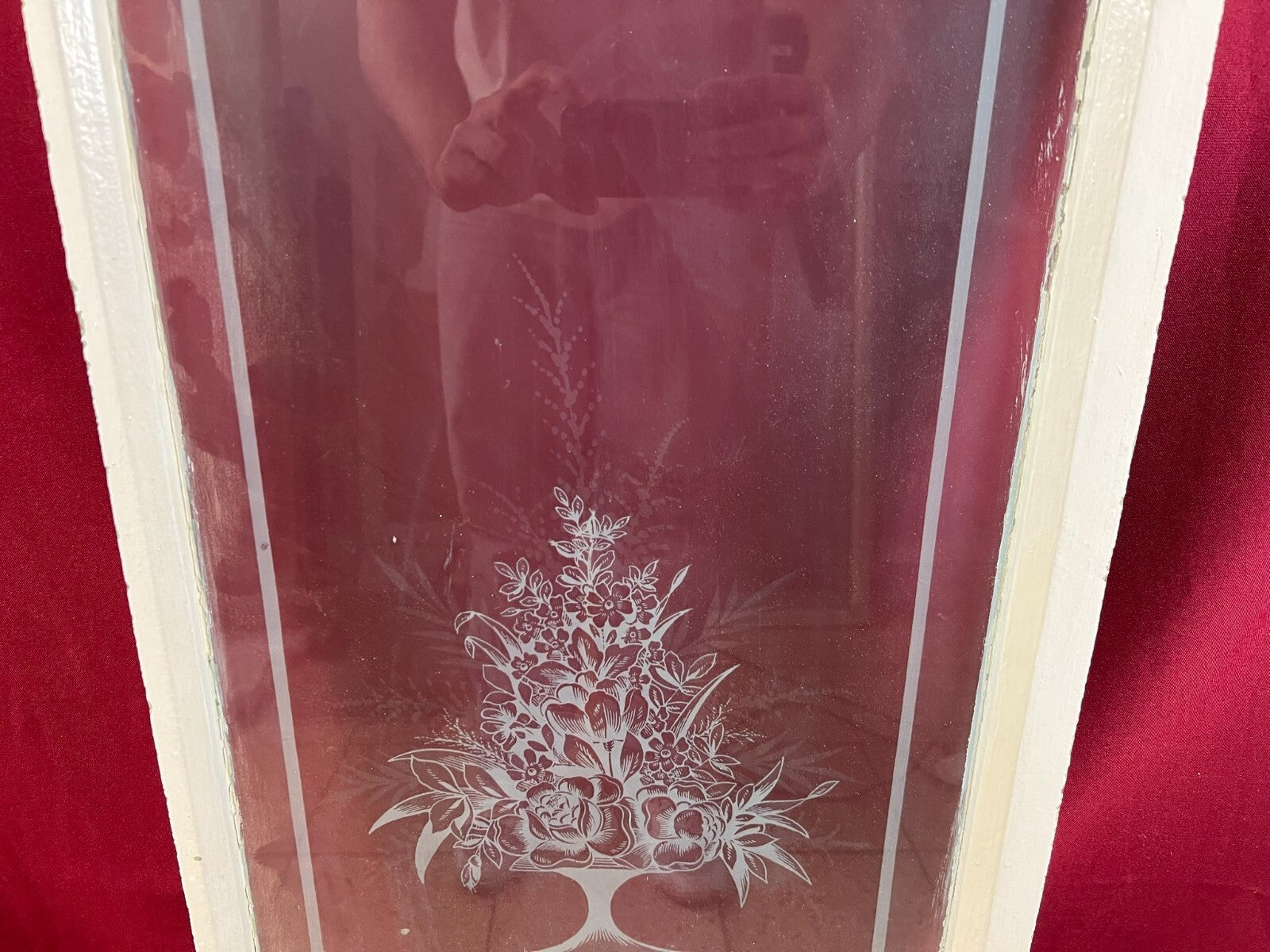 2x antike Glasscheibe Jugendstil um 1890 Fenster Girlanden Blumen 34x130cm