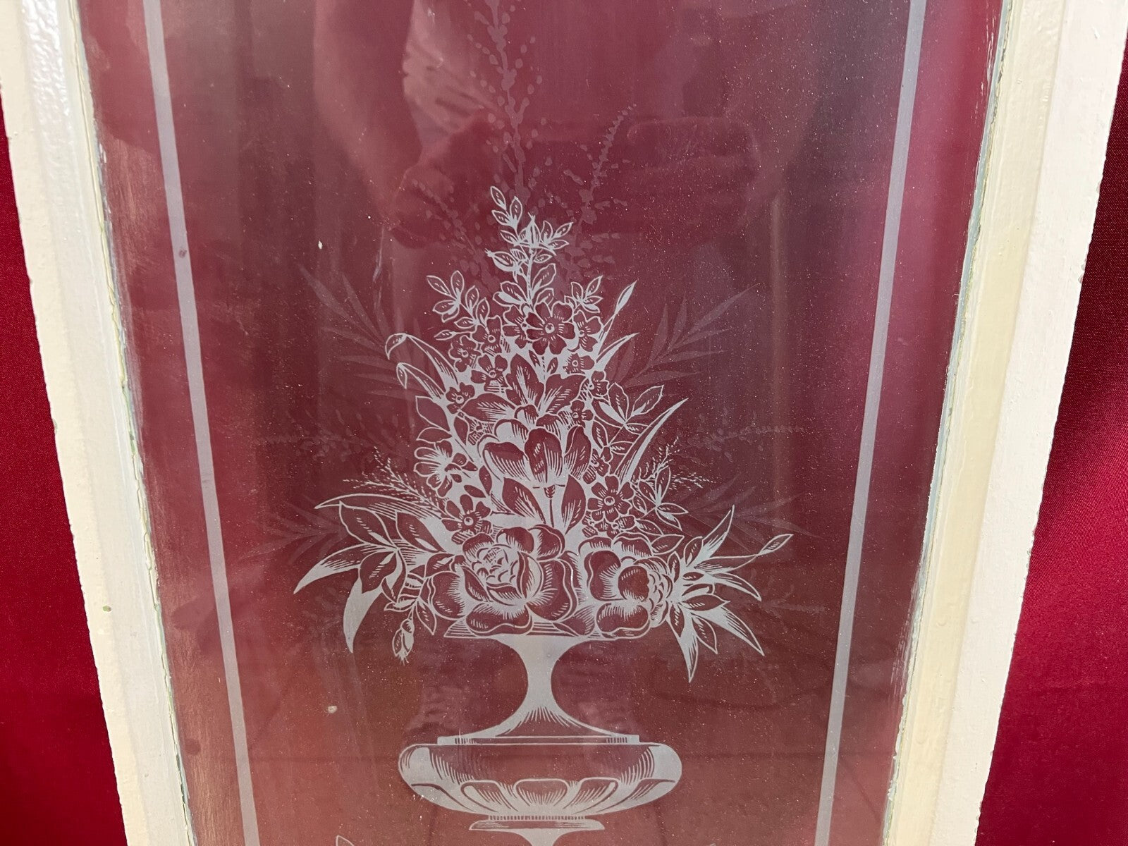 2x antike Glasscheibe Jugendstil um 1890 Fenster Girlanden Blumen 34x130cm