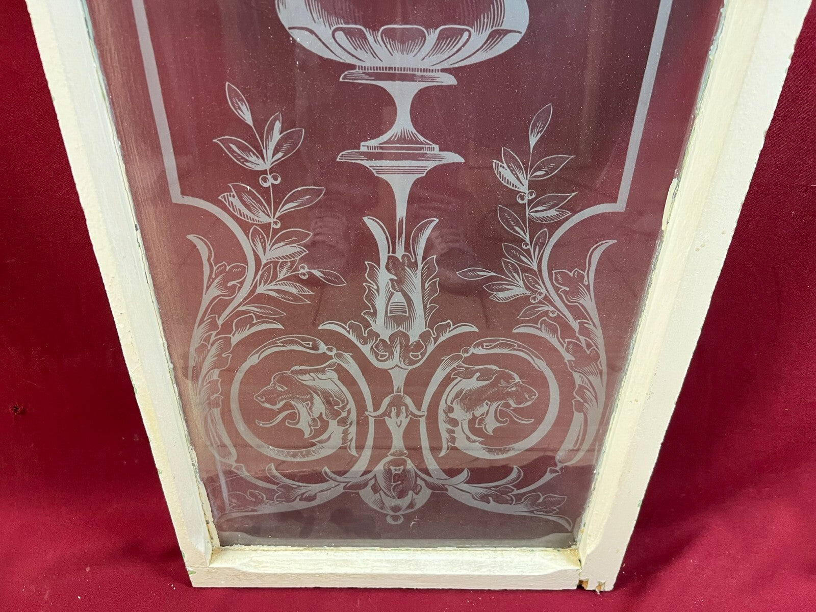2x antike Glasscheibe Jugendstil um 1890 Fenster Girlanden Blumen 34x130cm