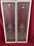 2x ANTIKE GLASSCHEIBE JUGENDSTIL UM 1890 FENSTER GIRLANDEN BLUMEN 34x130cm