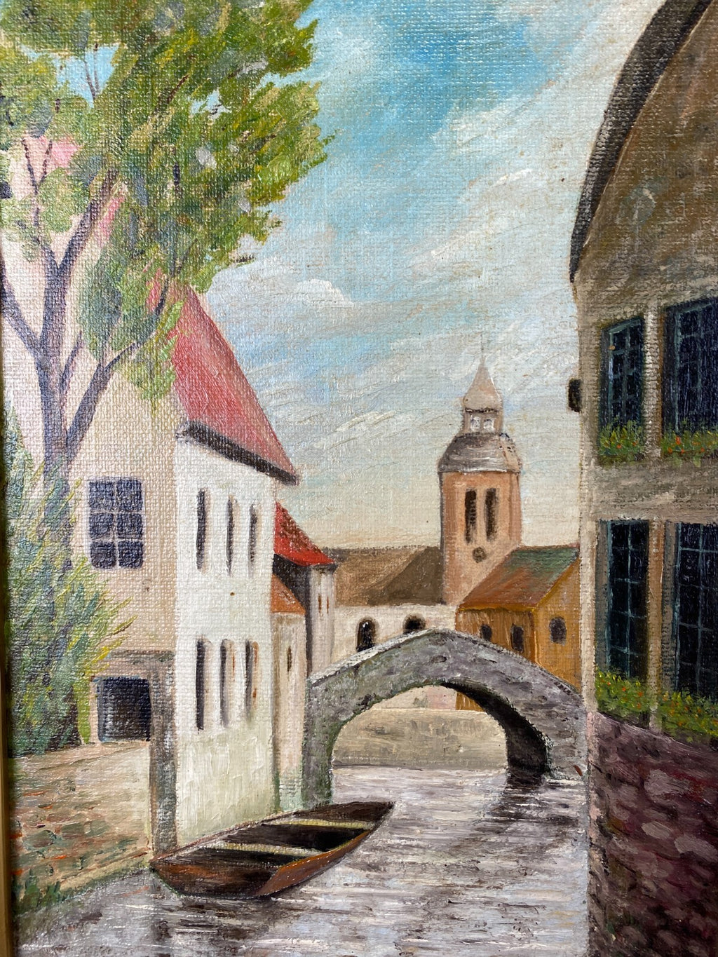 Ölgemälde Stadt Ansicht Kanal mit Häusern Gemälde gerahmt