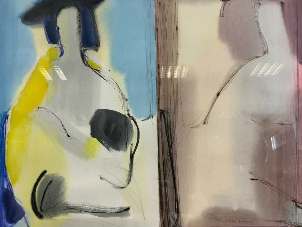AQUARELL ABSTRAKTE KOMPOSITION PERSONEN Anatoli KMARA GROSSFORMAT