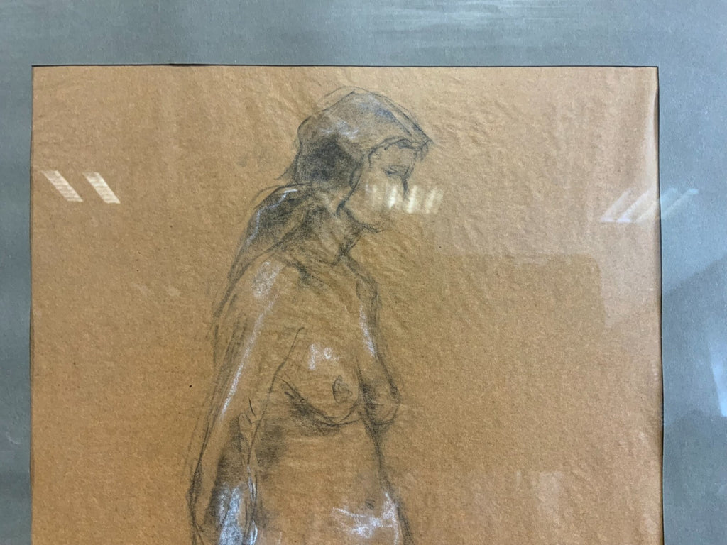 Zeichnung Erotik stehender Akt sehr gut gerahmt Gesamt 55x76cm