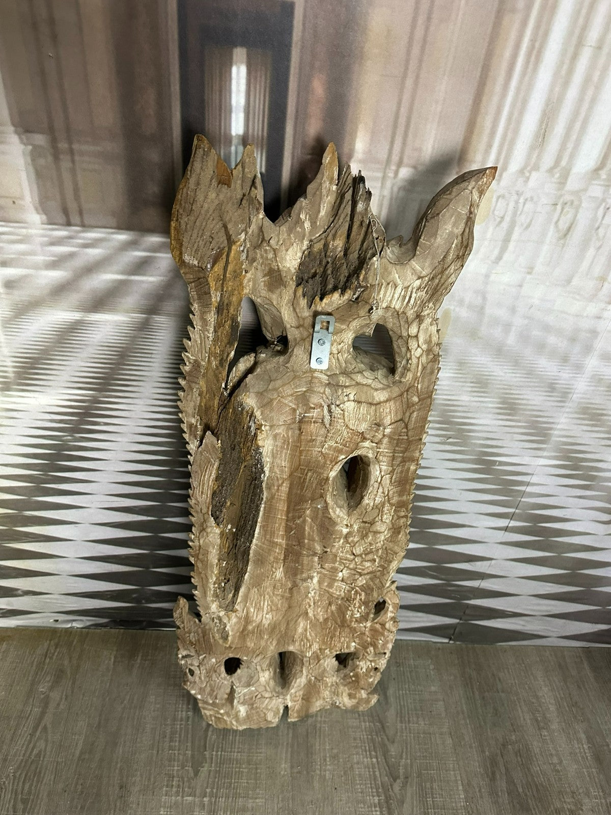 103cm grosser Tempelwächter Holz massiv handgeschnitzt Thailand Teppanom