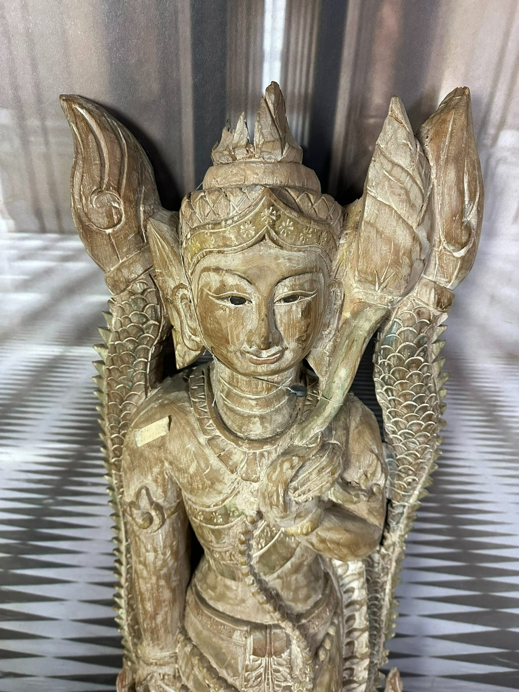 103cm grosser Tempelwächter Holz massiv handgeschnitzt Thailand Teppanom