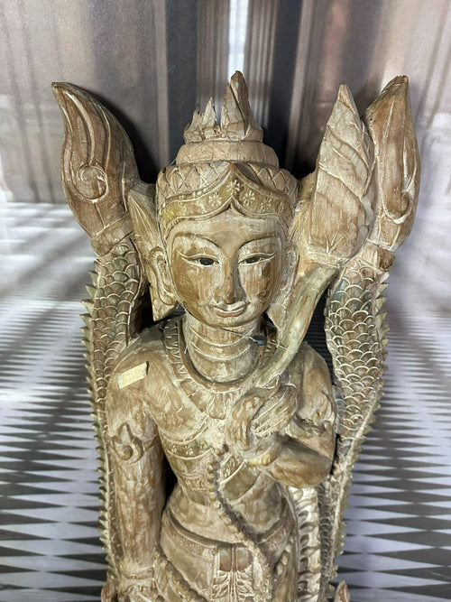 103cm grosser Tempelwächter Holz massiv handgeschnitzt Thailand Teppanom