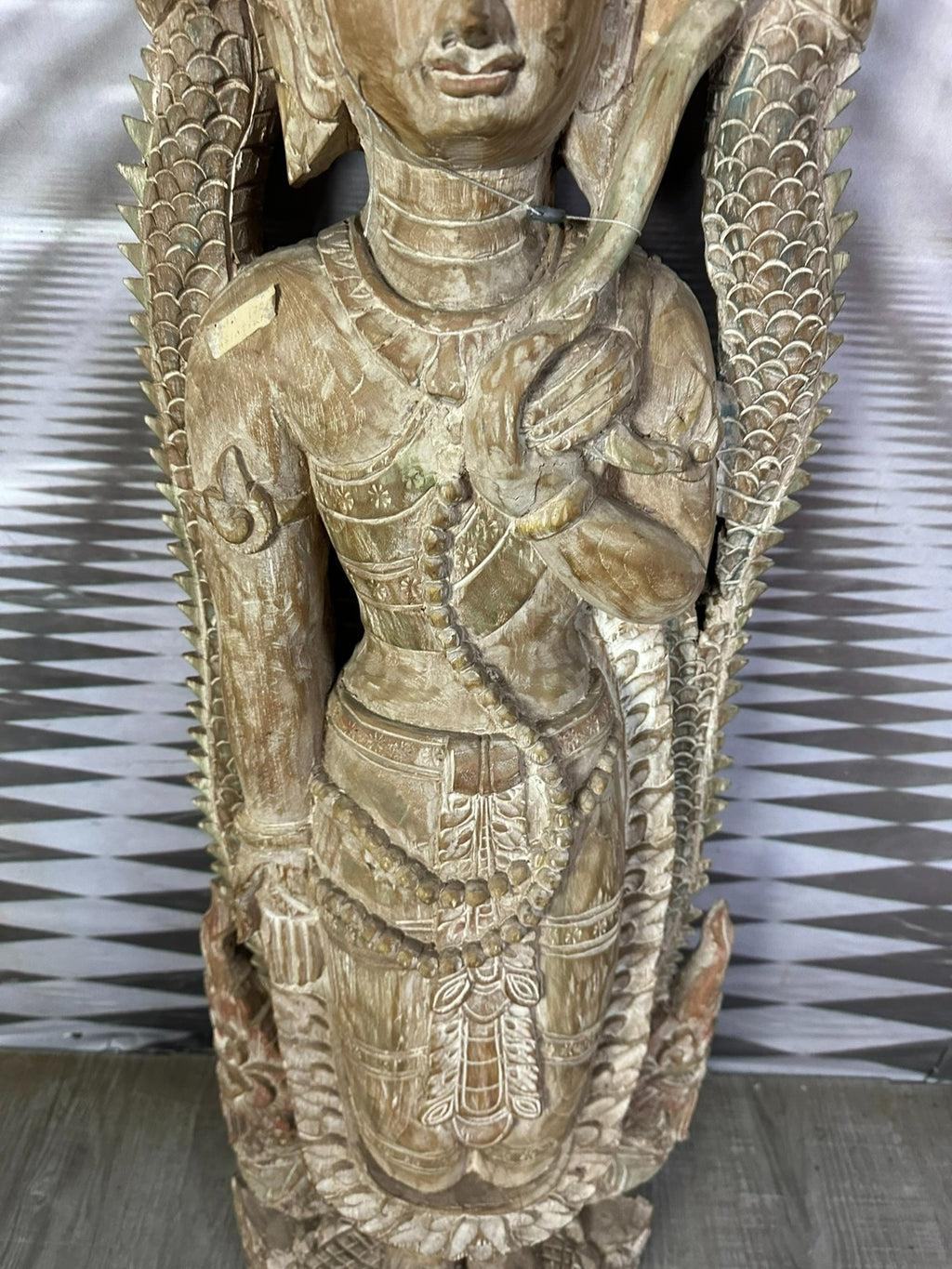 103cm grosser Tempelwächter Holz massiv handgeschnitzt Thailand Teppanom
