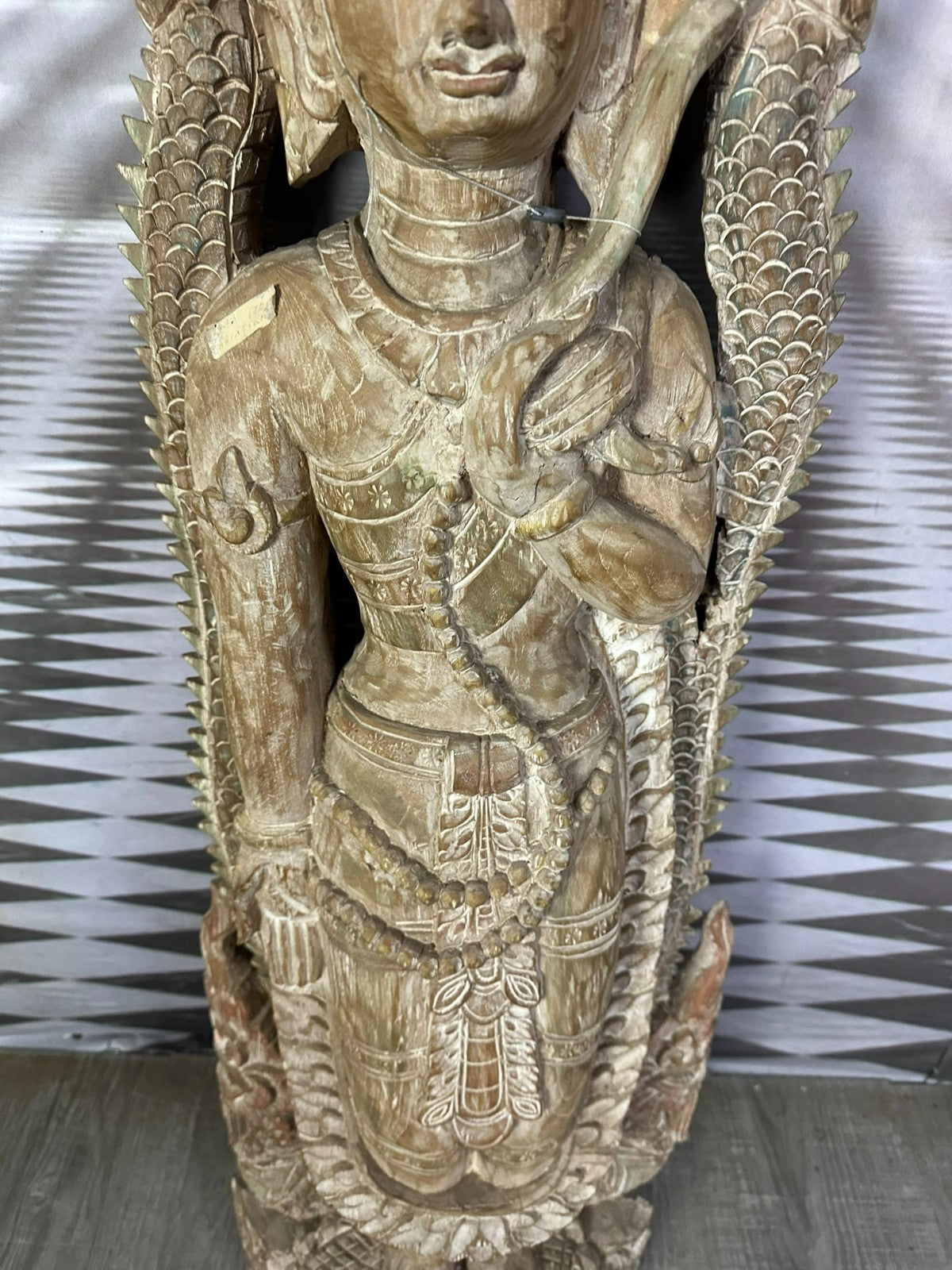 103cm grosser Tempelwächter Holz massiv handgeschnitzt Thailand Teppanom