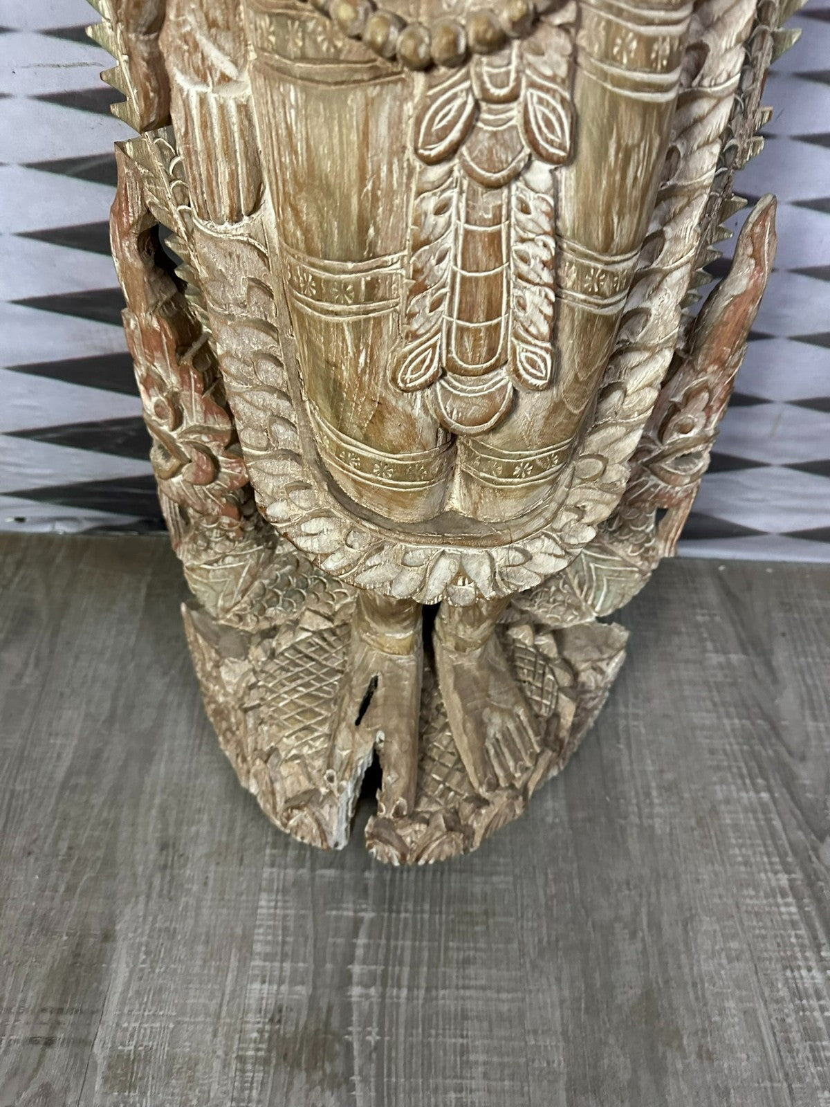 103cm grosser Tempelwächter Holz massiv handgeschnitzt Thailand Teppanom