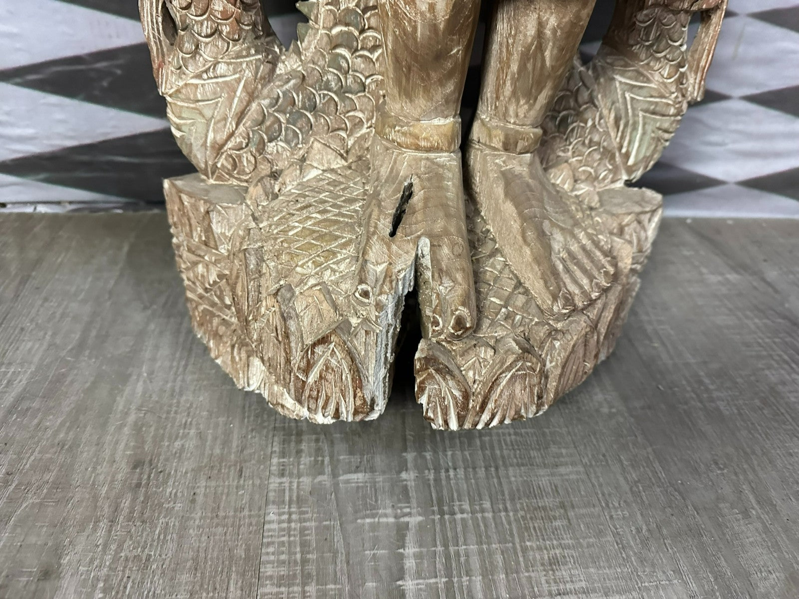 103cm grosser Tempelwächter Holz massiv handgeschnitzt Thailand Teppanom