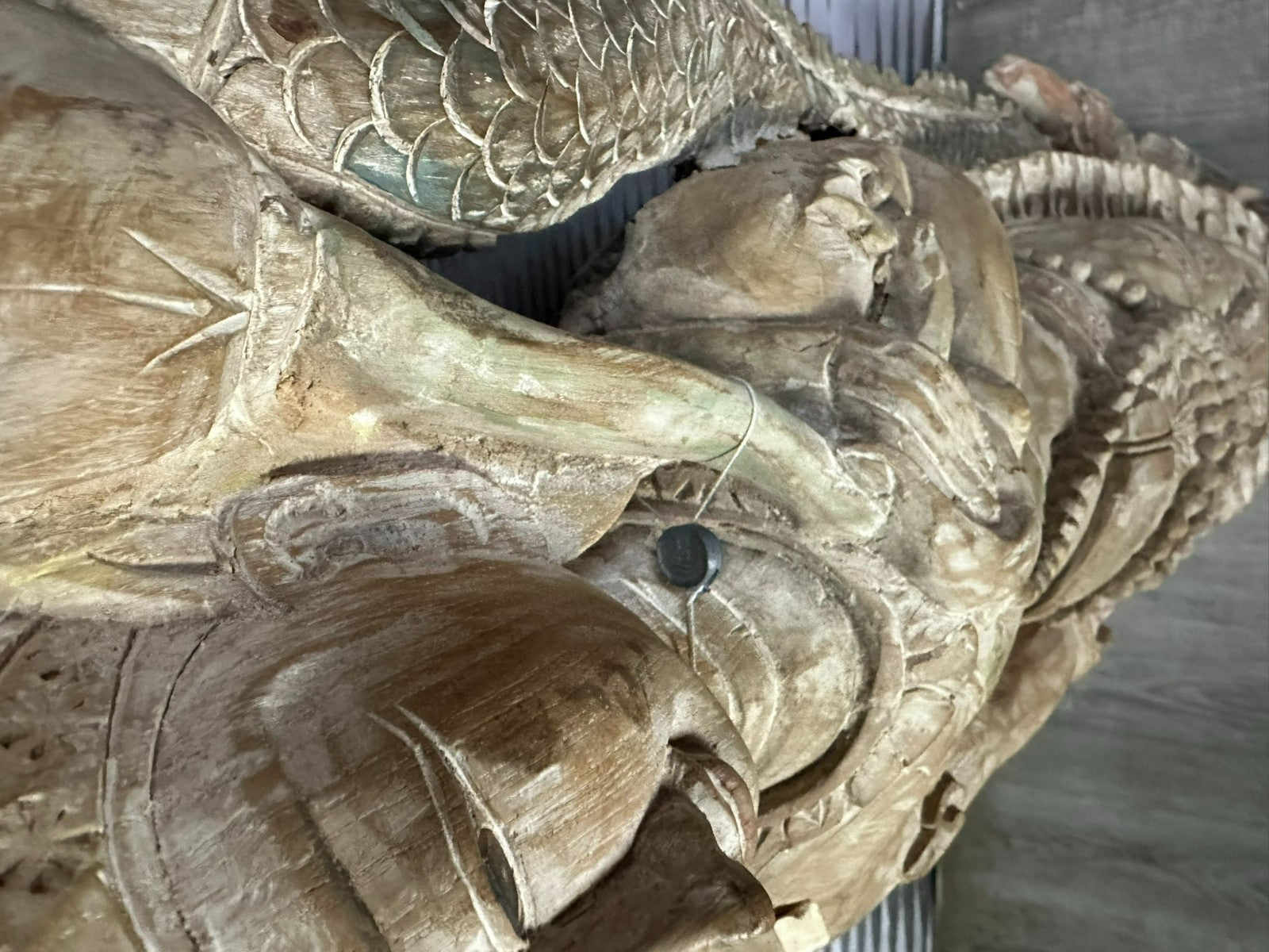103cm grosser Tempelwächter Holz massiv handgeschnitzt Thailand Teppanom