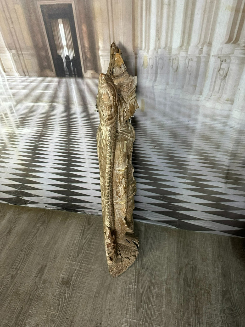 103cm grosser Tempelwächter Holz massiv handgeschnitzt Thailand Teppanom