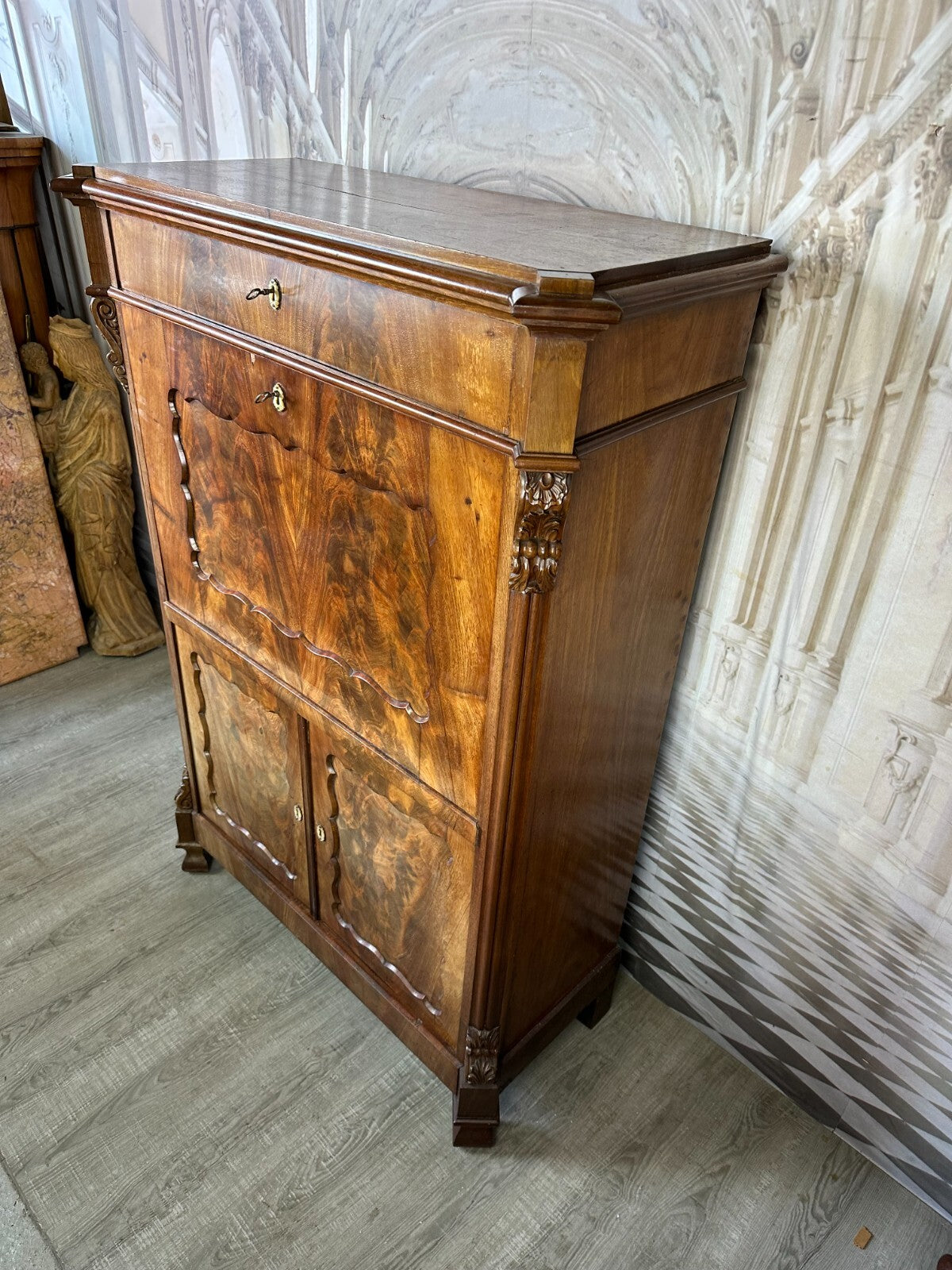 Antiker Louis Philippe Sekretär um 1860 Spät Biedermeier Mahagoni Tolles Furnier