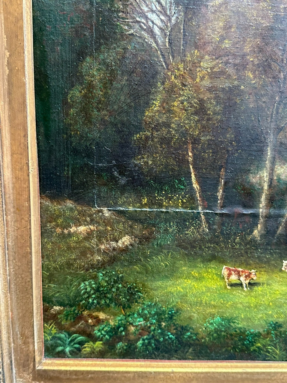 Barock Gemälde 18 tes Jh signiert G. Grisoni Kühe auf der Weider Landschaft