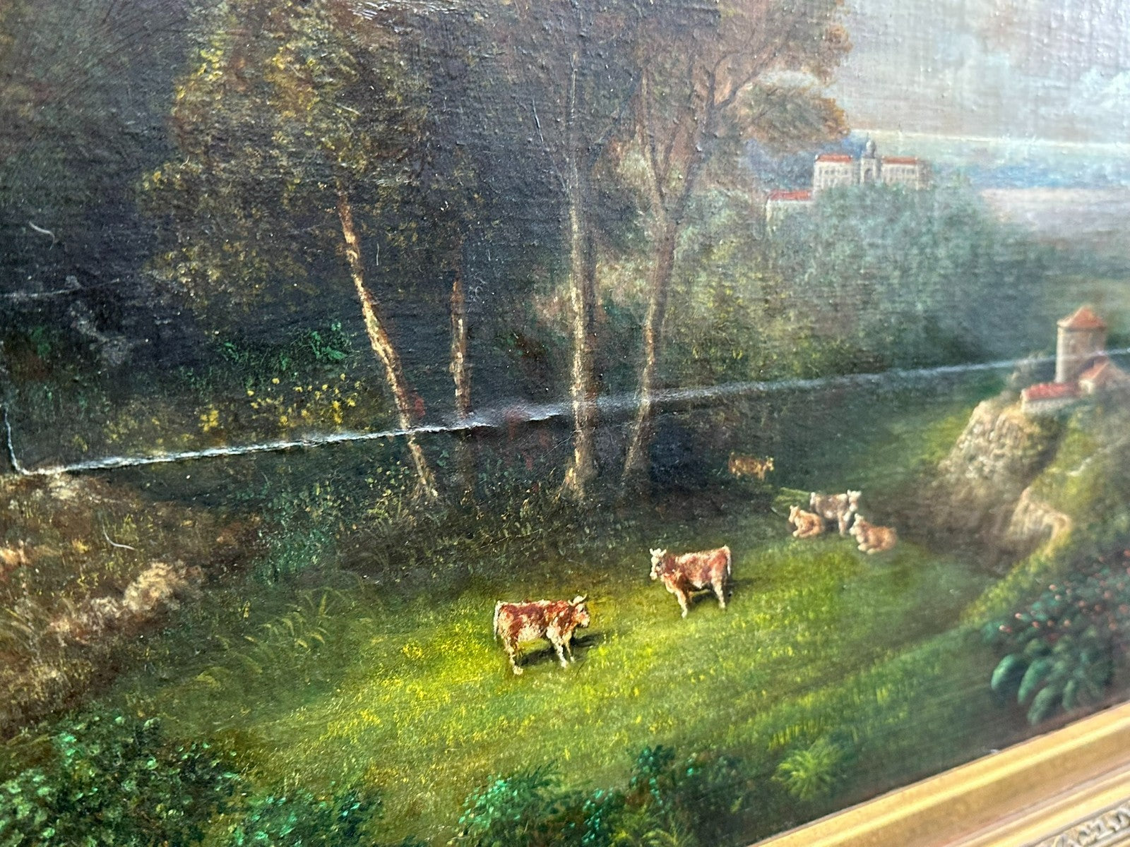 Barock Gemälde 18 tes Jh signiert G. Grisoni Kühe auf der Weider Landschaft