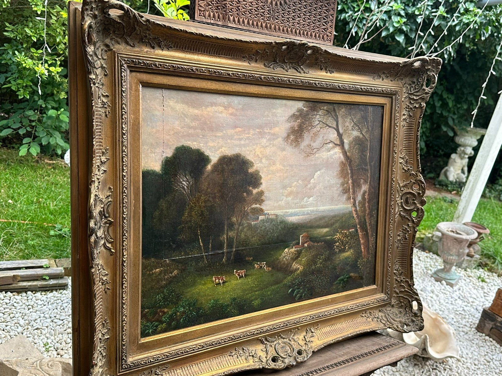 Barock Gemälde 18 tes Jh signiert G. Grisoni Kühe auf der Weider Landschaft