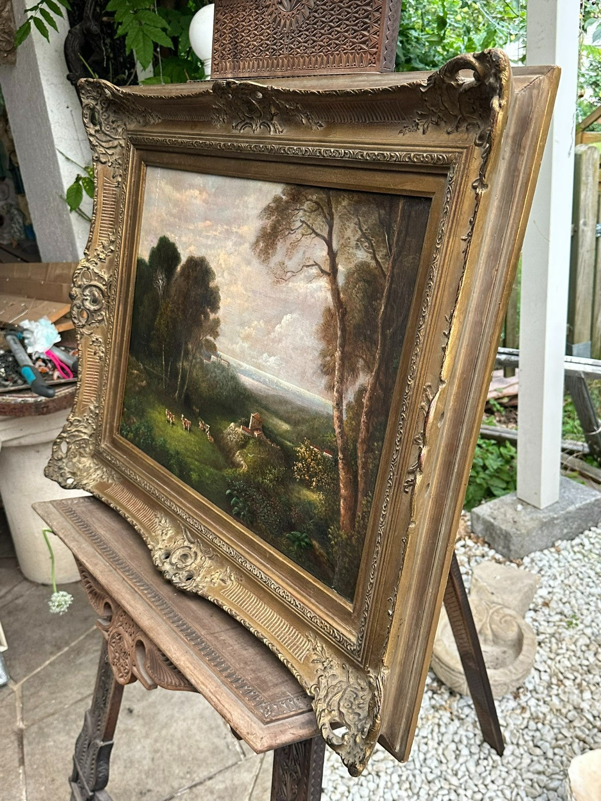 Barock Gemälde 18 tes Jh signiert G. Grisoni Kühe auf der Weider Landschaft