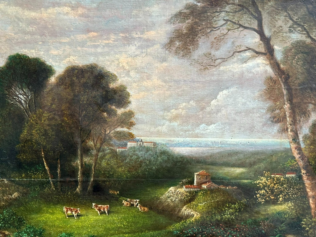 Barock Gemälde 18 tes Jh signiert G. Grisoni Kühe auf der Weider Landschaft