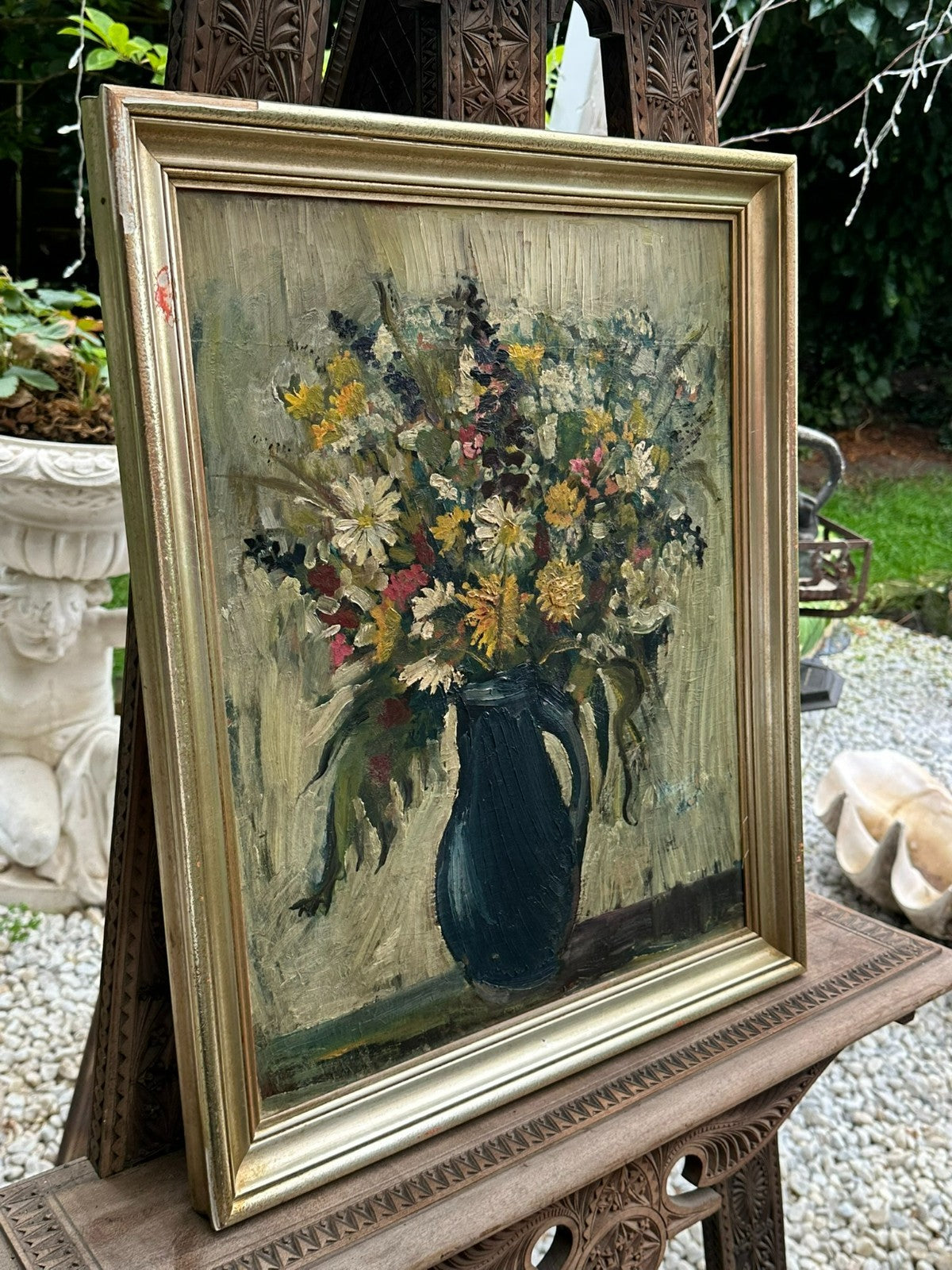 Altes Ölgemälde Blumen Stillleben Pastös gemalt Nicht signiert