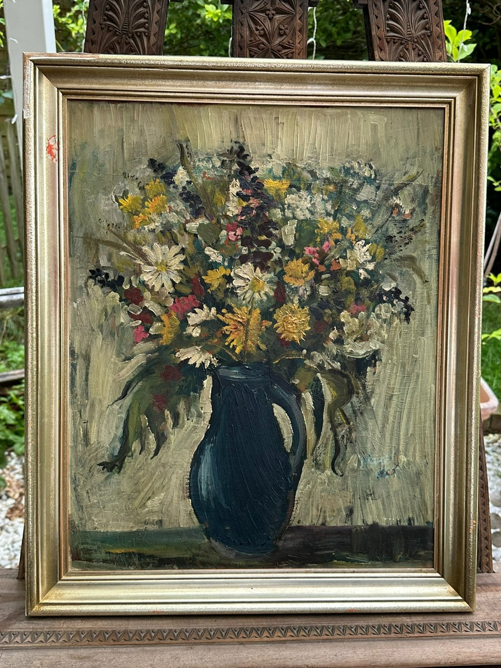 Altes Ölgemälde Blumen Stillleben Pastös gemalt Nicht signiert
