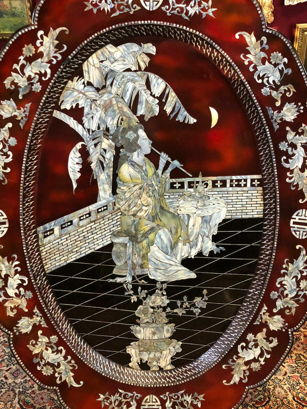 CHINA LACKARBEIT PLATTE MIT PERLMUTT EINLAGEN 118x160cm SEHR GROSS