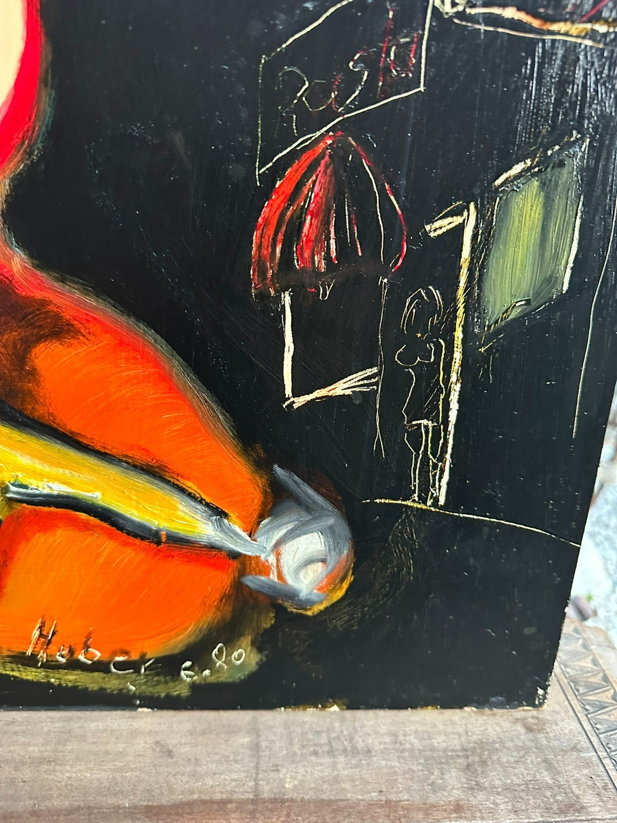 Modernes Ölgemälde Portrait signiert Huber Personen 61x86cm