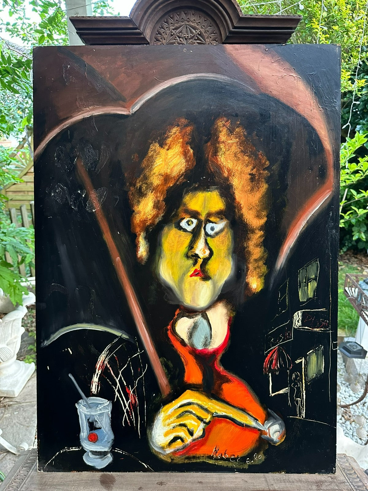 Modernes Ölgemälde Portrait signiert Huber Personen 61x86cm