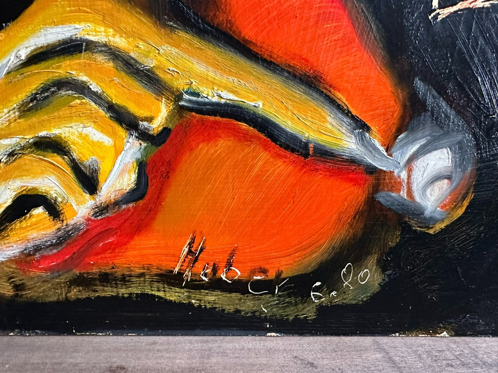Modernes Ölgemälde Portrait signiert Huber Personen 61x86cm