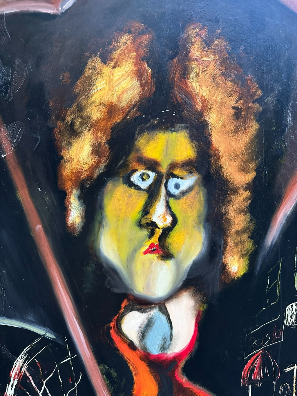 Modernes Ölgemälde Portrait signiert Huber Personen 61x86cm