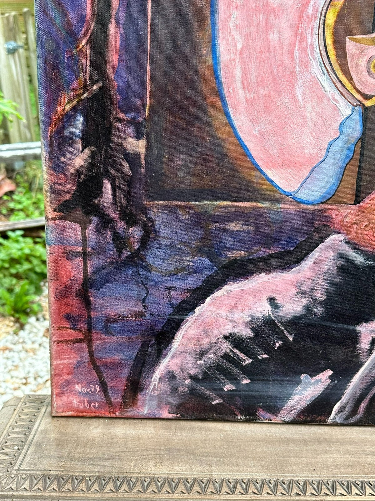 Modernes Ölgemälde Surrealismus Portrait signiert Huber