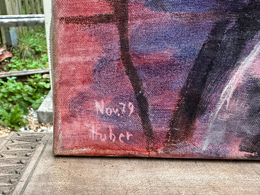 Modernes Ölgemälde Surrealismus Portrait signiert Huber