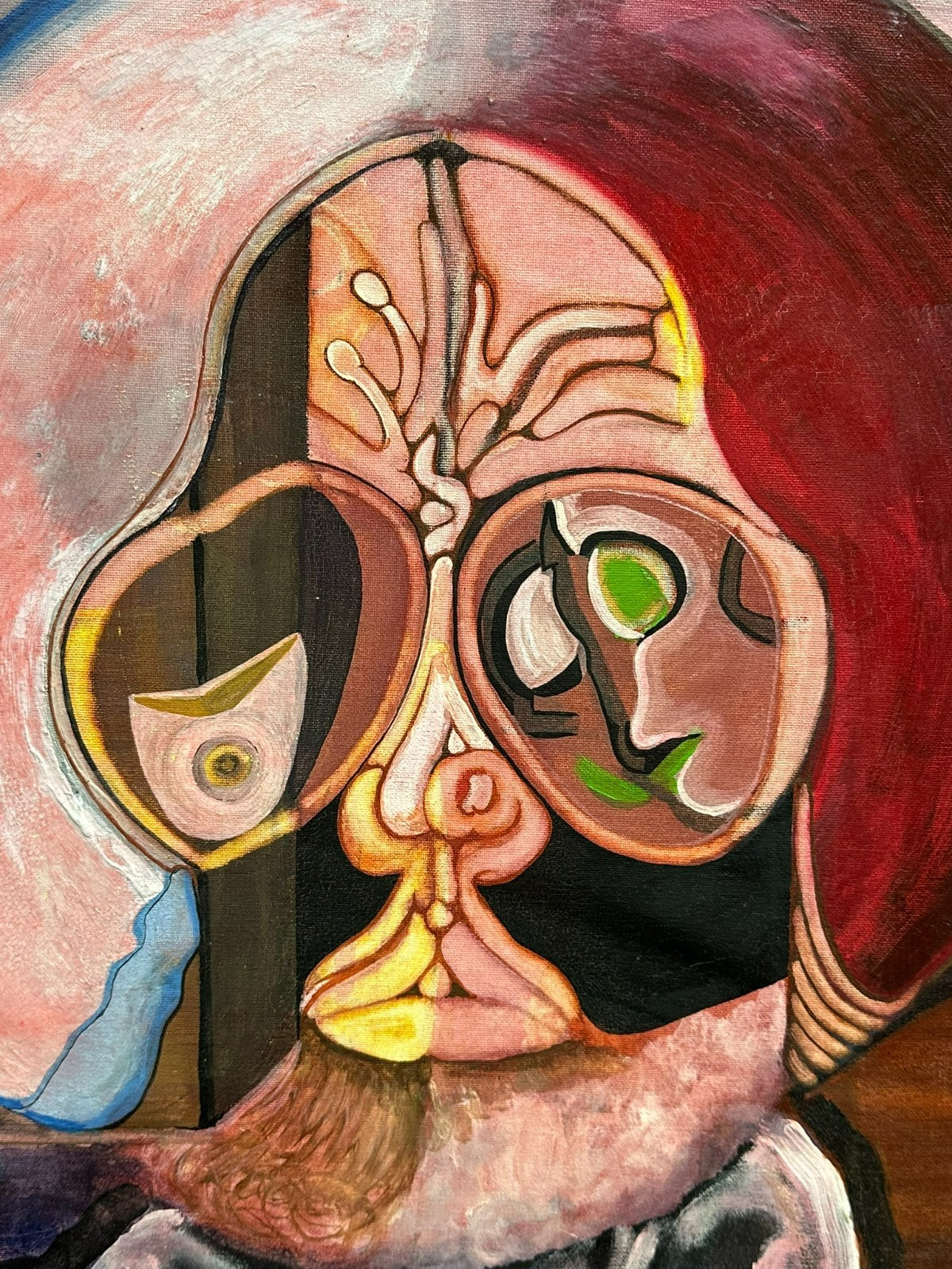 Modernes Ölgemälde Surrealismus Portrait signiert Huber